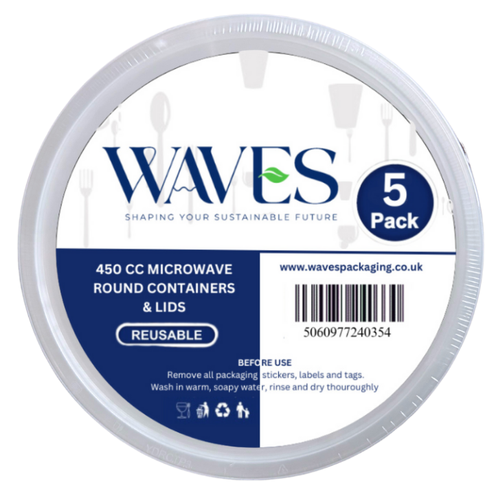 450ml Round Microwave Containers & Lids 5 Pack