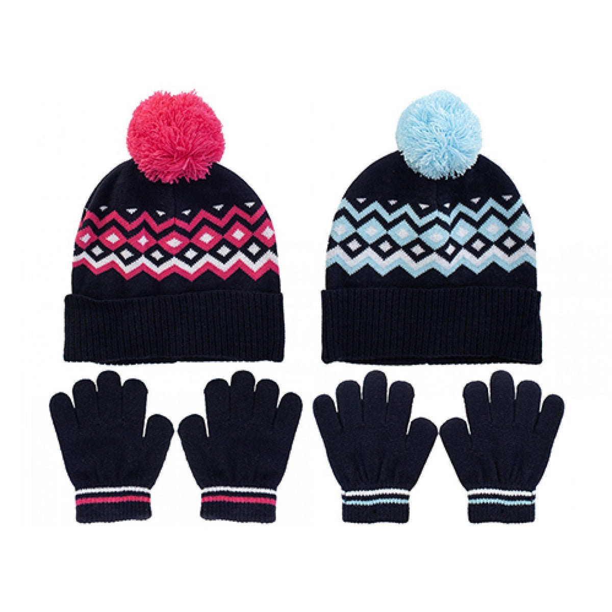 Kids Jacquard Knitted Hat and Glove Set