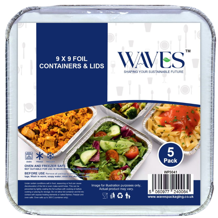 9x9 Foil Containers and Lids 5 Pack