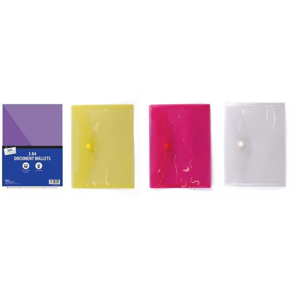 A4 Poly File Wallets Stud 3 Pack