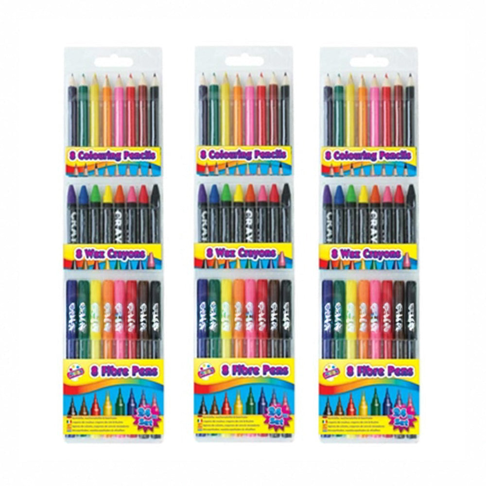 24 Piece Colouring 8 pencil, 8 crayon, 8 pen