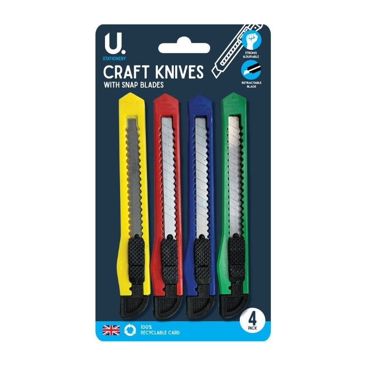 U. Stationery Craft Knives with Snap Blades, Pack of 4