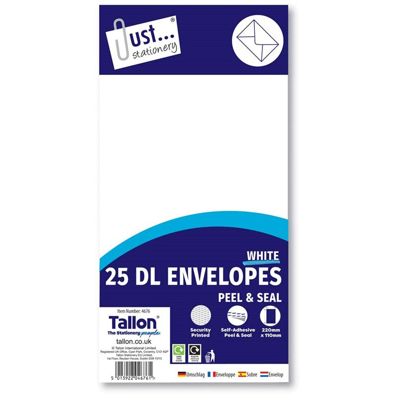 Envelopes 25 x DL White Peel & Seal 80gsm