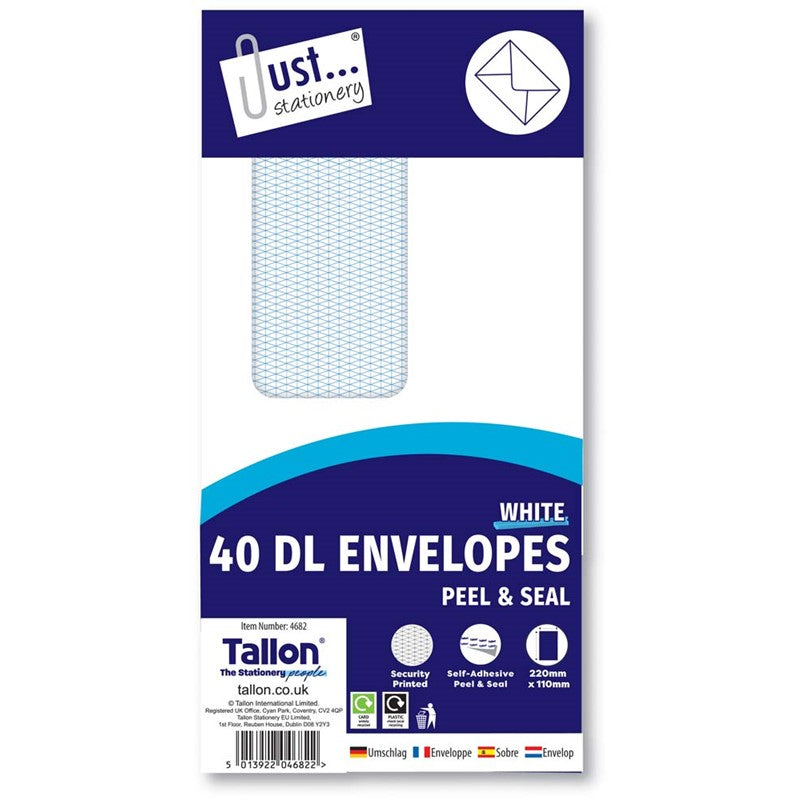 Envelopes 40 x DL Window Peel & Seal 80gsm