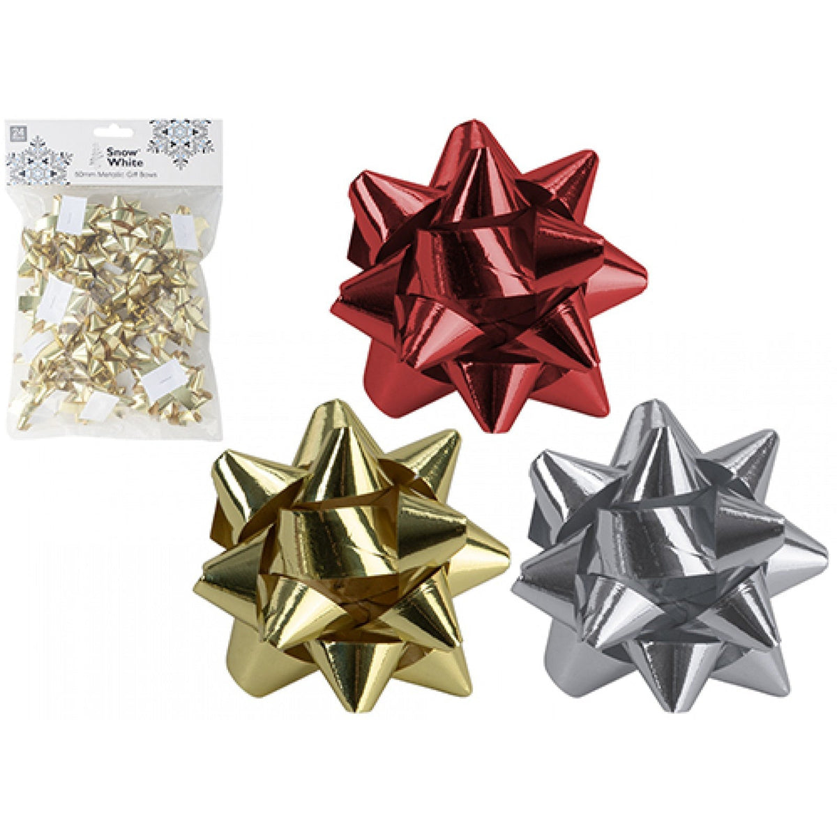 Metallic Gift Bows 50mm 24 Pack (Assorted)