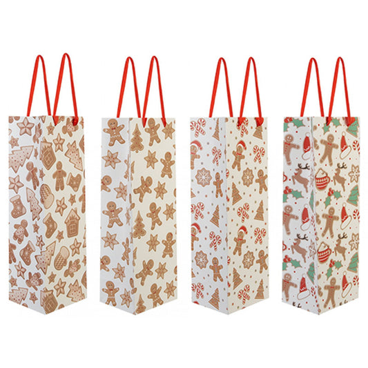 Flocked Gingerbread Christmas Gift Bag (Assorted Designs)