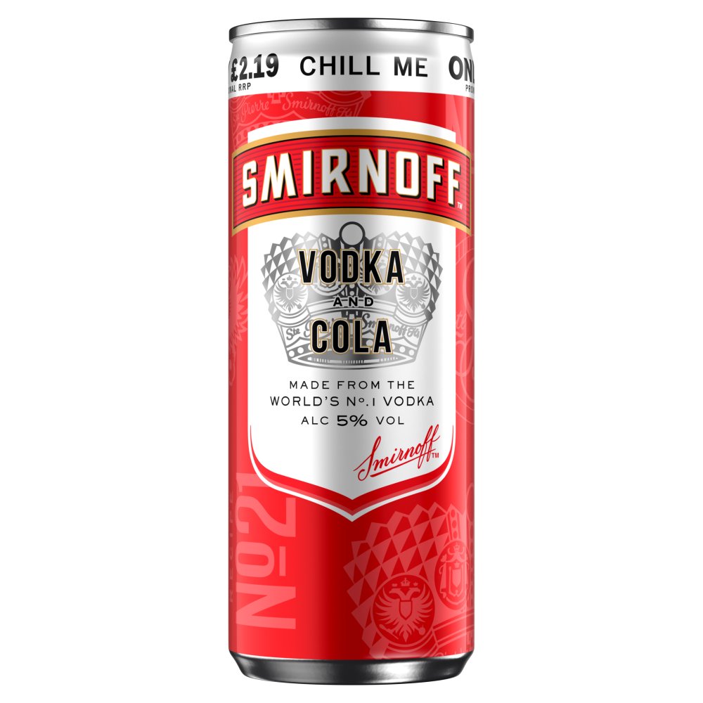 Smirnoff Vodka & Cola 12 x 250ml PM£2.19