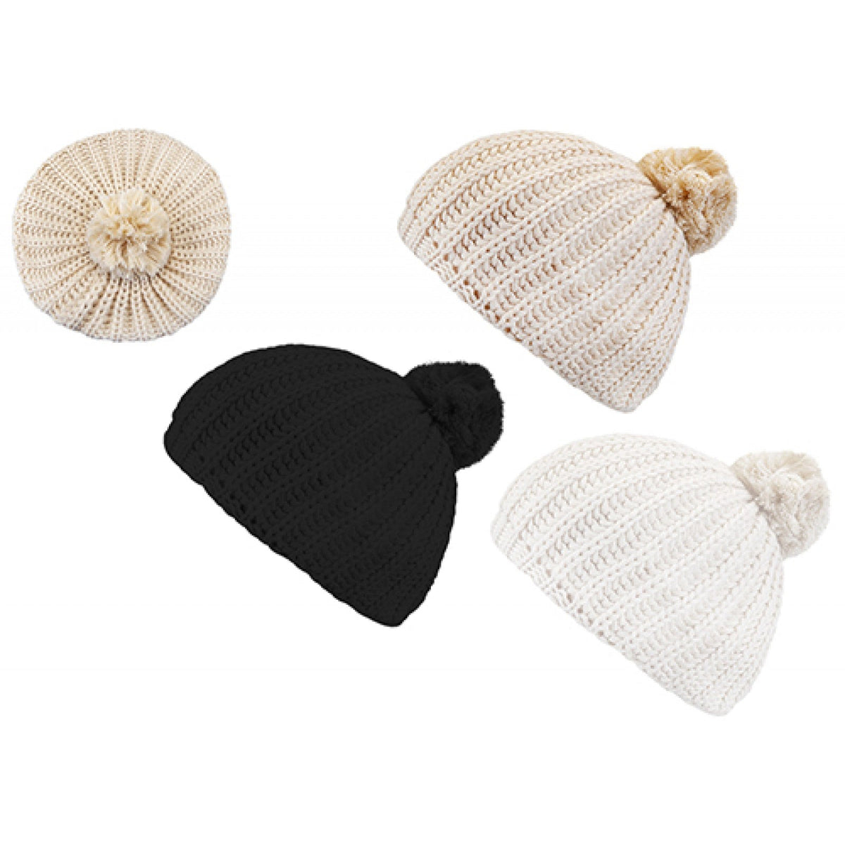 Ladies Knitted Pom Pom Beanie Hat (Assorted)