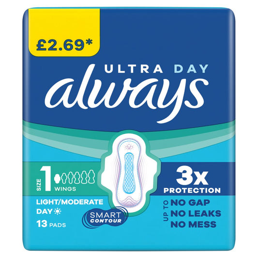 Always Ultra Day Sanitary Towels Size 1 with Wings 13pk