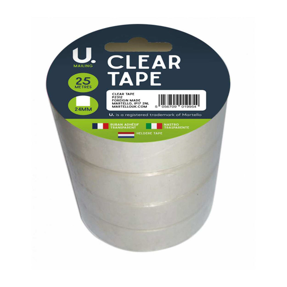 U Mail Clear Tape 24mm x 25m 4pk