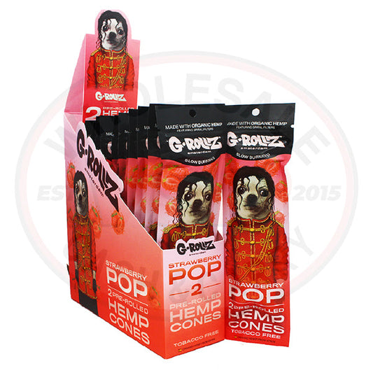 G-ROLLZ Pre-Rolled Hemp Cones - 12 Packs Per Box - 2 Cones Per Pack - Strawberry Pop