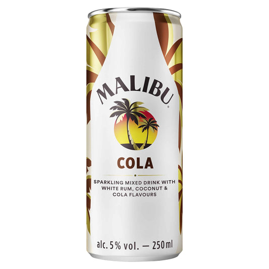 Malibu Coconut Rum & Cola Pre-Mixed Can 250ml – Ready to Drink Cocktail