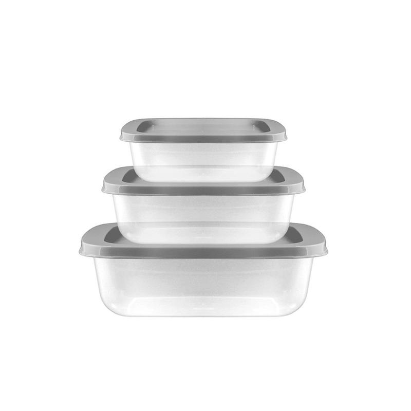 Set of 3 Square Food Containers Platinum