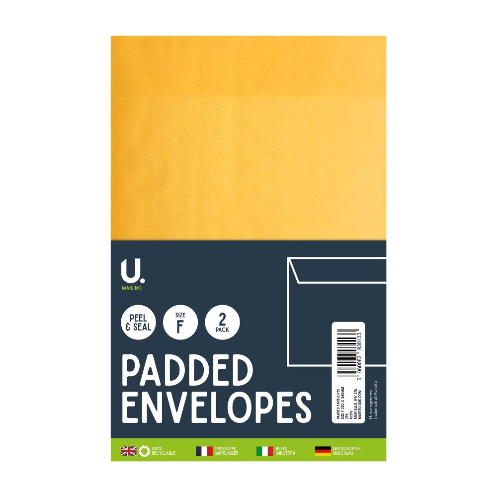 Padded Envelopes Size F 220x340mm, 2pk