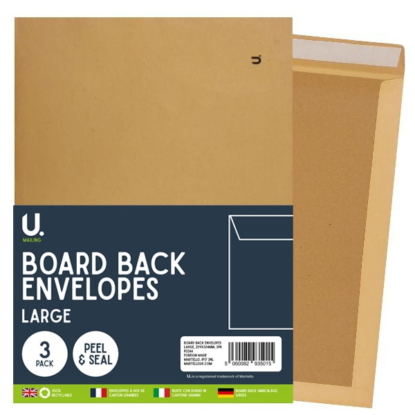 C4 Board Back Envelopes 229x324mm, 3pk