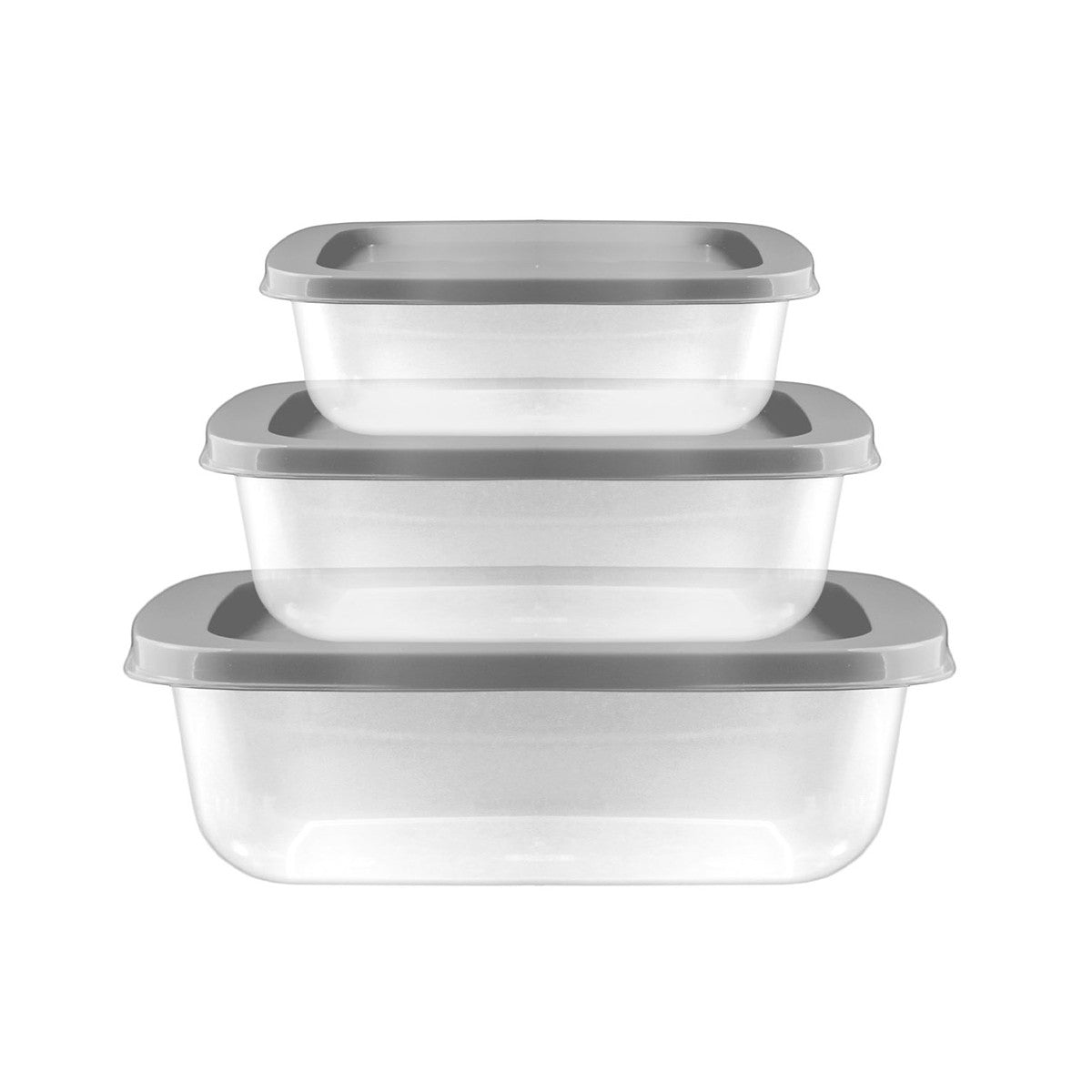 Set of 3 Rectangular Food Containers Clear Base Platinum Lid