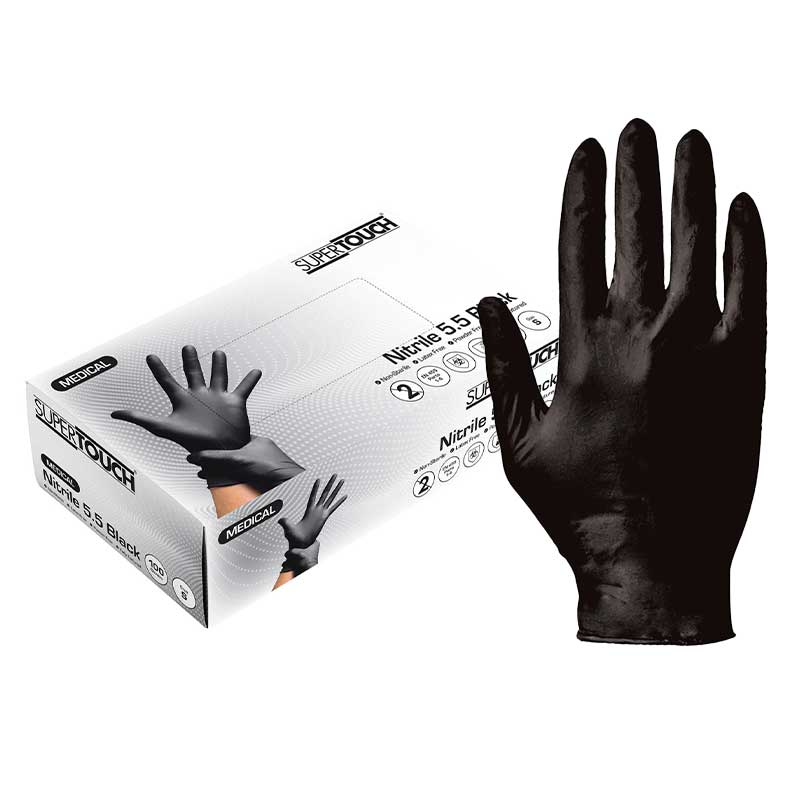 Supertouch Nitrile Black Disposable Gloves 100pk