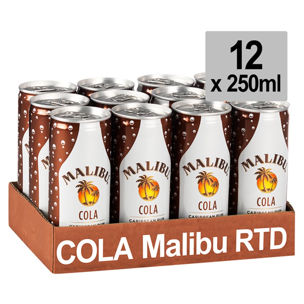 Malibu Coconut Rum & Cola Pre-Mixed Can 250ml