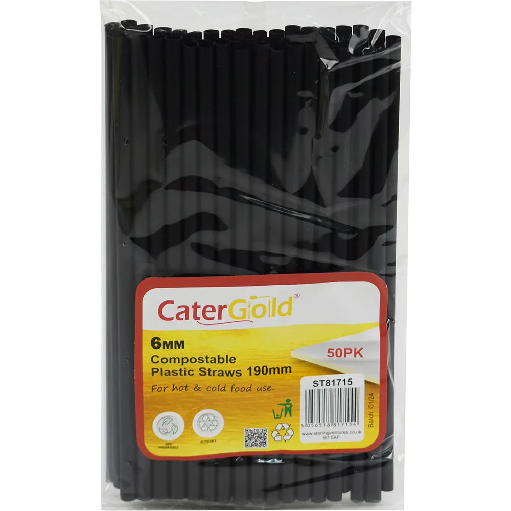 Compostable Plastic Straws 6mm x 190mm 50 Pack