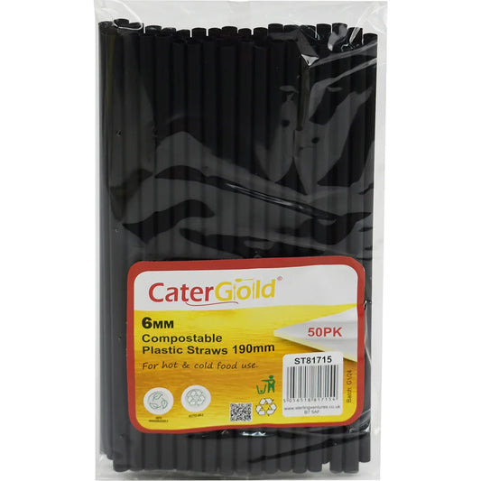 Compostable Plastic Straws 6mm x 190mm 50 Pack