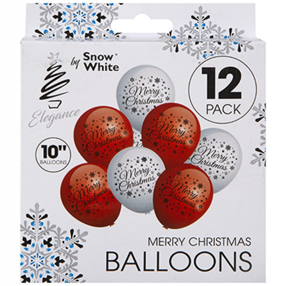 Merry Christmas Printed Balloons 10 Inch 12 Pack
