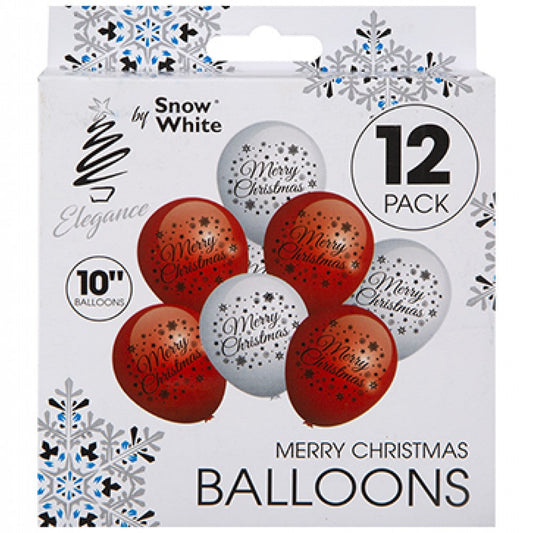 Merry Christmas Printed Balloons 10 Inch 12 Pack