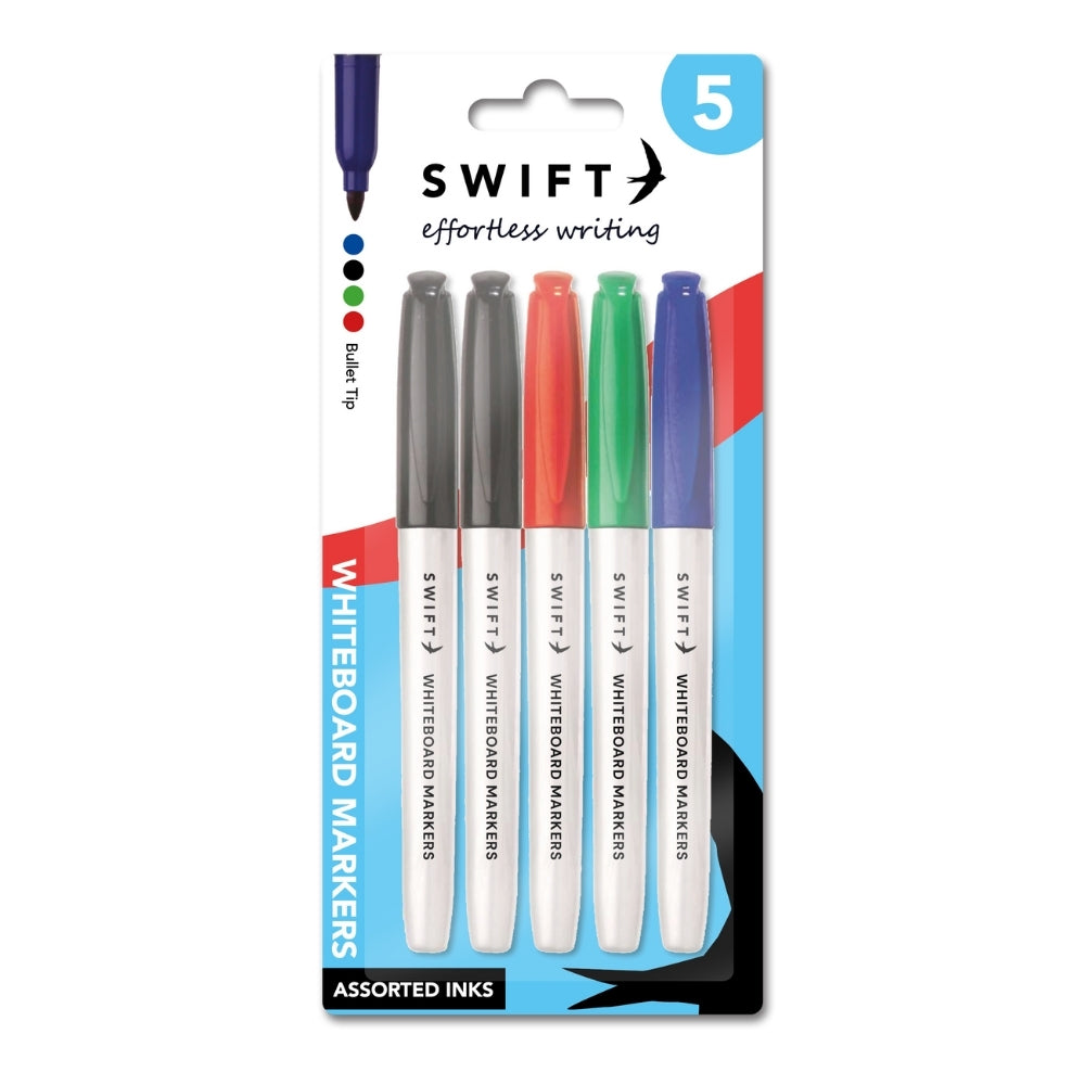Swift Dry Erase Whiteboard Markers 5pk (Assorted Colours)