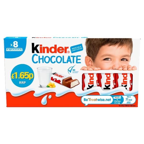 Kinder Chocolate Bar 10 x 8 x 100g PM£1.65