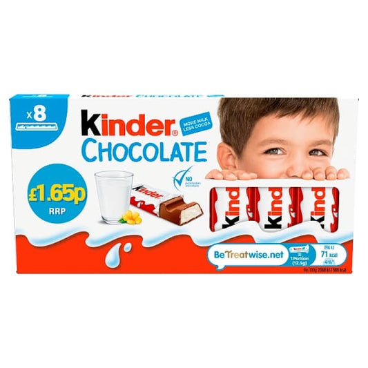 Kinder Chocolate Bar 10 x 8 x 100g PM£1.65