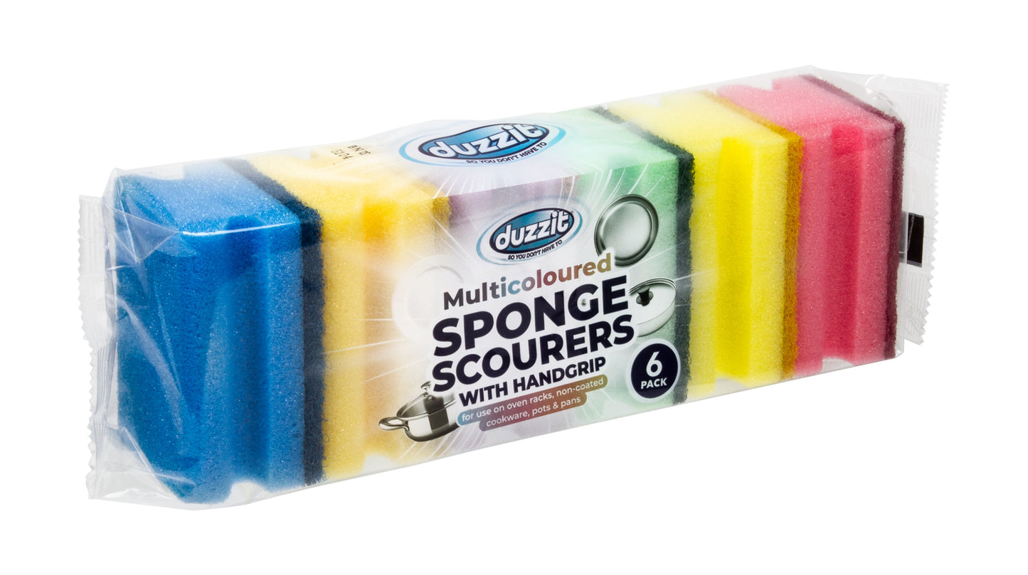 Duzzit Multicoloured Handgrip Sponge Scourers 6 Pack