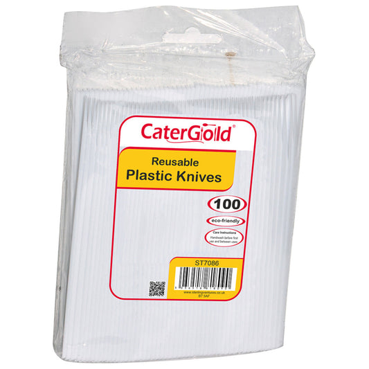 White Reusable Plastic Knives 100 Pack