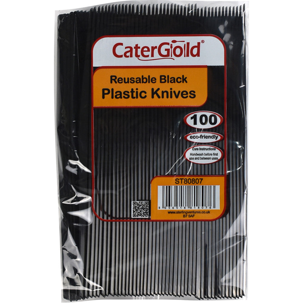 Black Reusable Plastic Knives 100 Pack