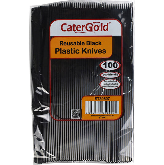 Black Reusable Plastic Knives 100 Pack