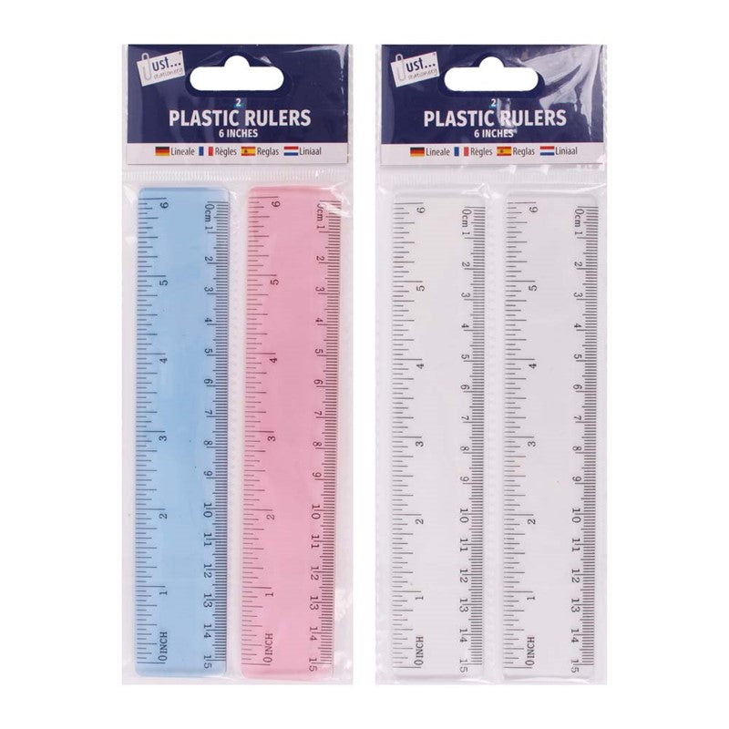 6" Plastic Rulers Assorted Colours 2pk