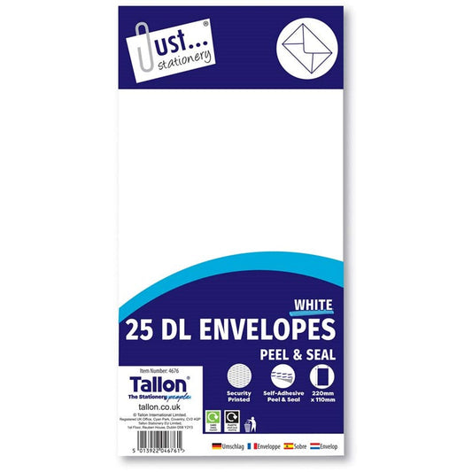 Envelopes 25 x DL White Peel & Seal 80gsm