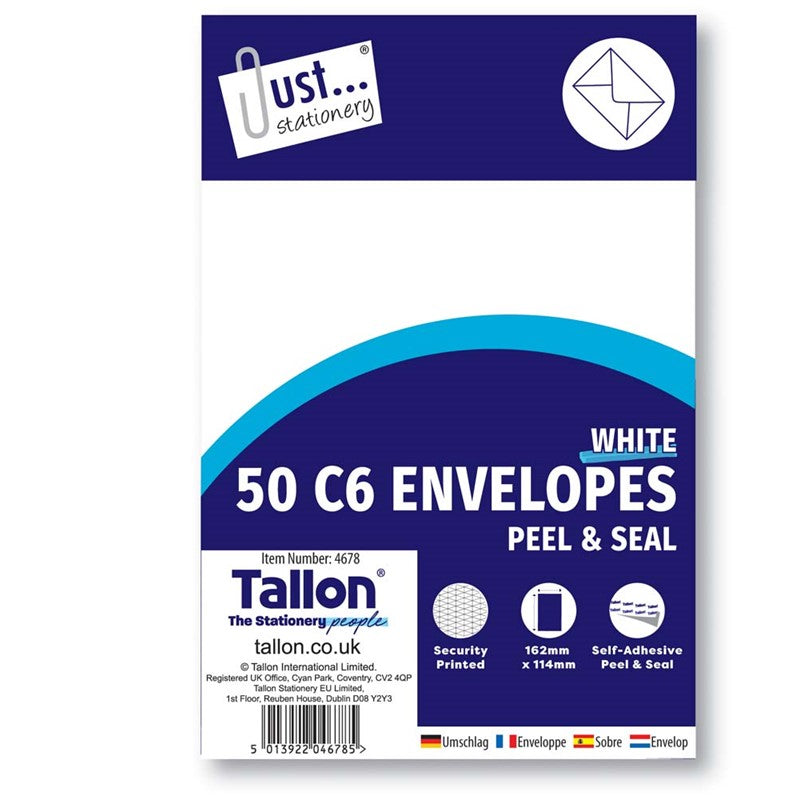 Envelopes 50 x C6 White Peel & Seal 80gsm