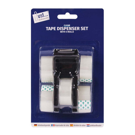 Clear Tape Dispenser Set With 5 Rolls
