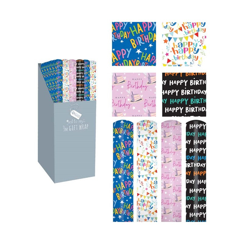 3 Metre Gift-Wrap Happy Birthday Designs
