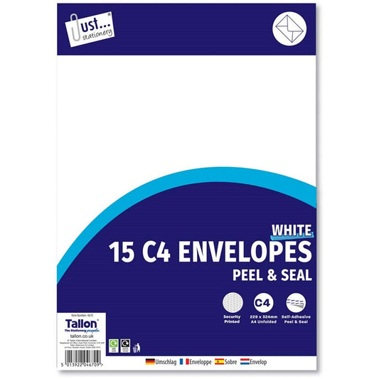 Envelopes 15 x C4 White Peel & Seal 80gsm