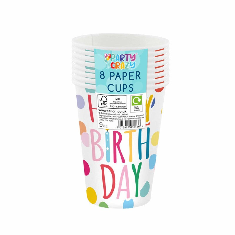 8 x 9oz Cups Happy Birthday Design