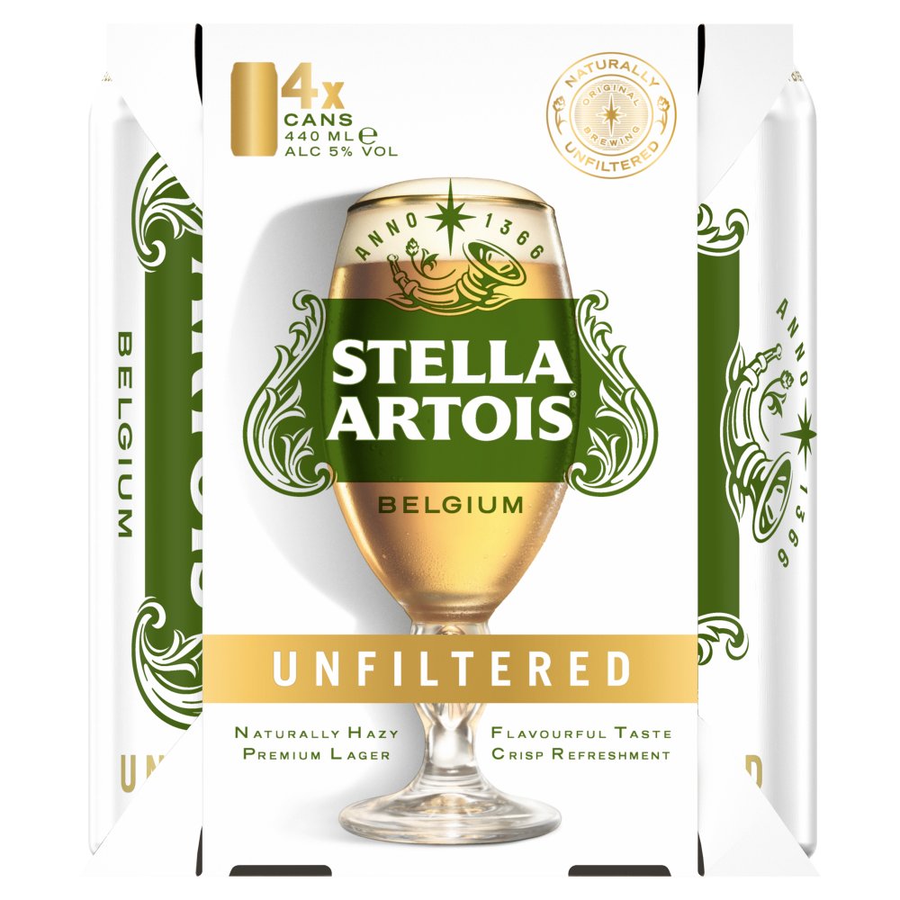 Stella Artois Unfiltered Premium Lager Beer Cans 440ml