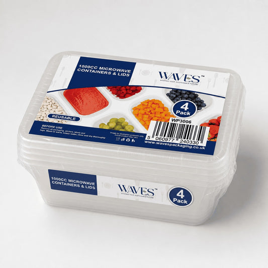Waves 1000cc Microwave Food Containers & Lids, Pack of 4